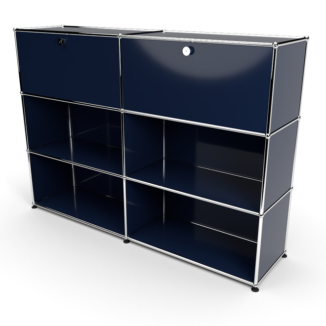 Highboard 3x2 mit 2 Klapptüren oben, Stahlblau