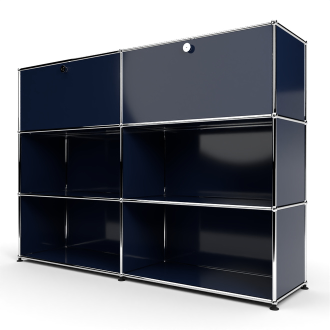 Highboard 3x2 mit 2 Klapptüren oben, Stahlblau