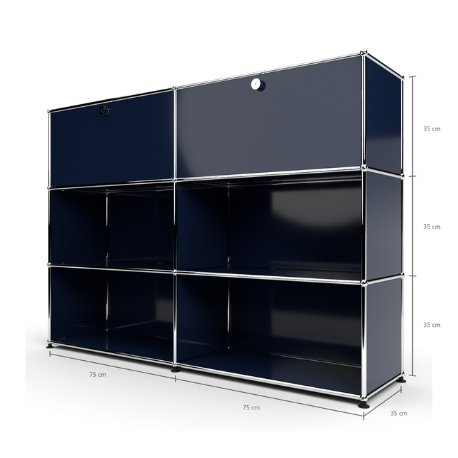 Highboard 3x2 mit 2 Klapptüren oben, Stahlblau