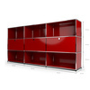 Highboard 3x3 mit 3 Klapptüren Mitte, Rubinrot