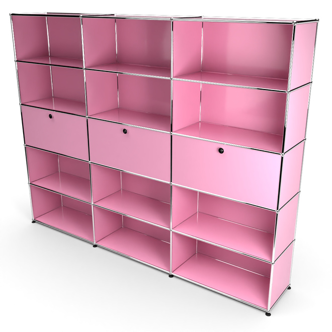 Wandregal 5x3 mit 3 Klapptüren Mitte, Rosa