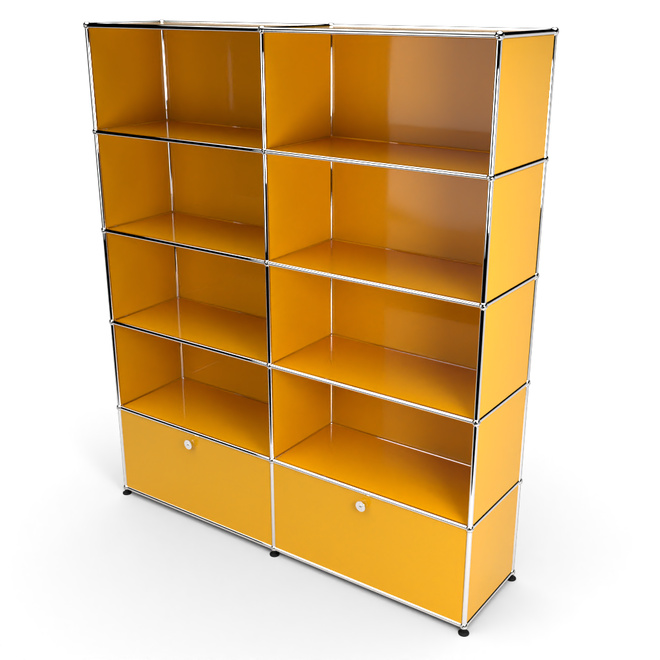 Wandregal 5x2 mit 2 Schubladen unten, Goldgelb