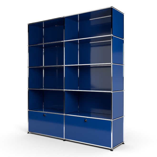Wandregal 5x2 mit 2 Schubladen unten, Enzianblau